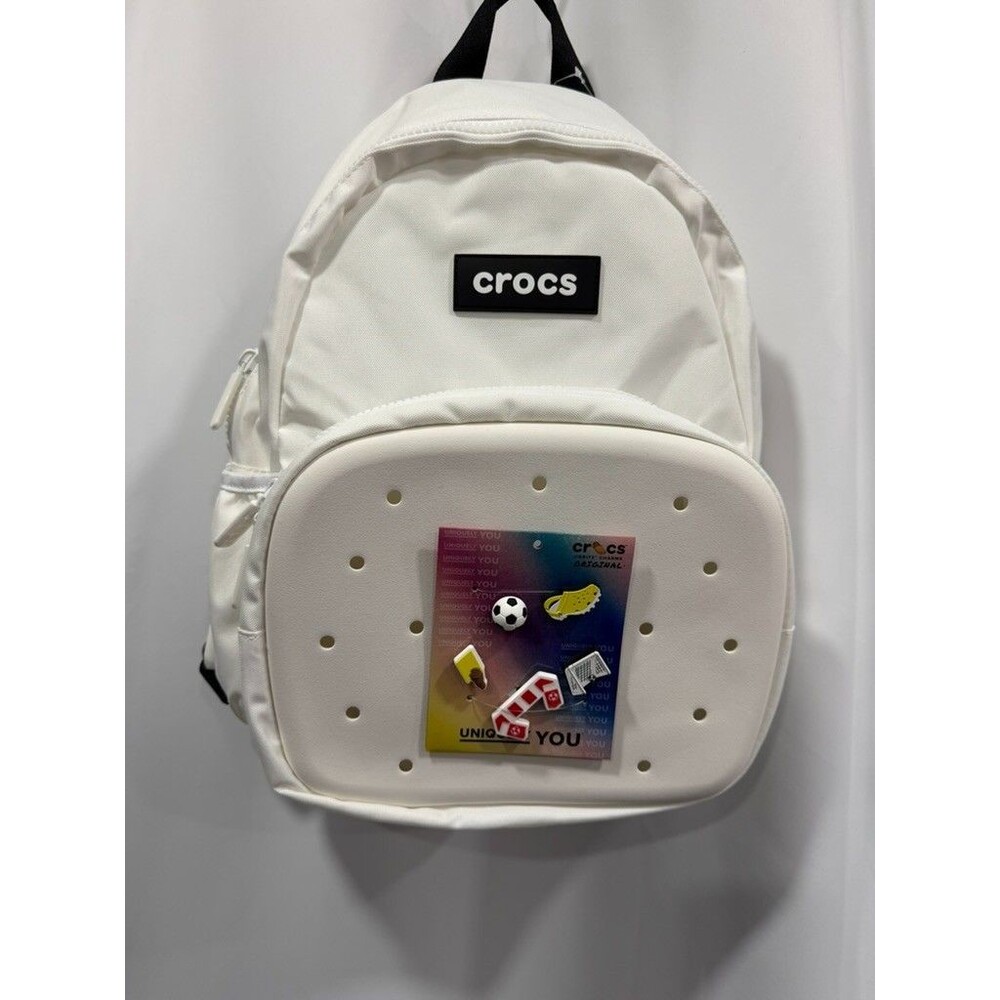Crocs White Backpack Nylon Charms New With Tags